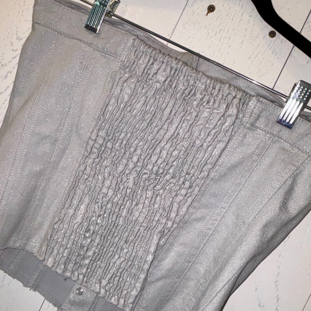 New! Zara Denim Grey Silver Sparkle Top Small - Picture 5 of 7